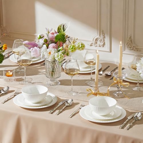 24Pc Rhombus Edge White Bone China Set
