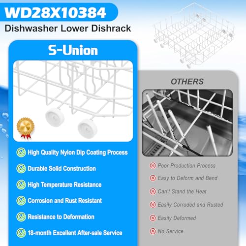 Upgraded WD28X10384 WD28X10309 Dishwasher Lower Rack Compatible with GE Dishwasher Rack Replacement Parts