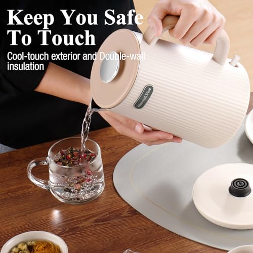 1.7L (57oz) Large Electric Kettle Perfect for 7+Cups of Tea and Coffee,2 quarts Double Wall Big Electric Tea Kettle,Auto Shut Off,1200W Hot Water Kettle Electric -Cream White