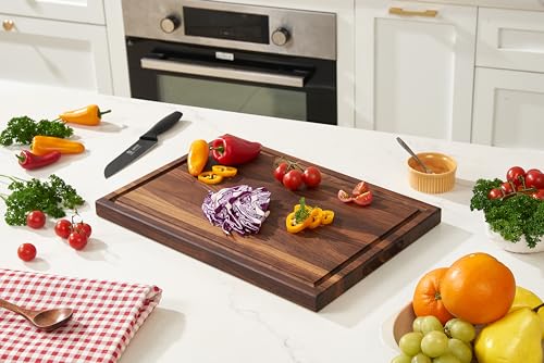 American Dark Walnut Wood Cutting Board 17x12 x1in for Kitchen with Juice Groove