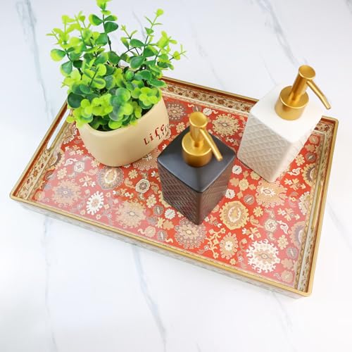 Serving Tray Plastic Rectangular Coffee Table Tray with Handles