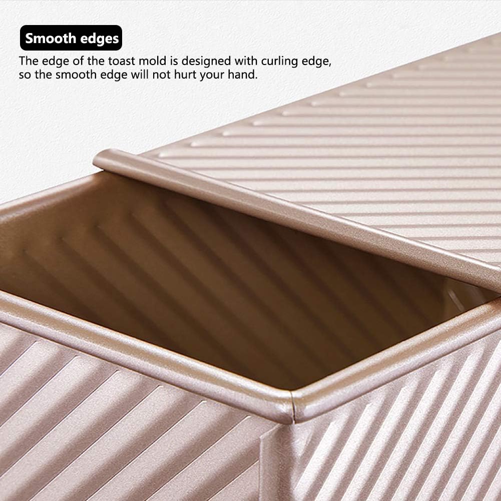 Pullman Loaf Pan with Lid, Non-Stick Bakeware Golden Corrugated Carbon Steel Bread Toast Box Mold with Cover for Baking Bread, 1 lb Dough Capacity - Culinary Roots
