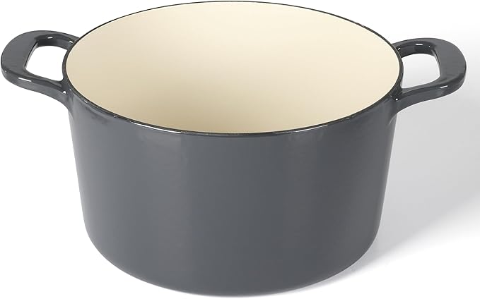 Martha Stewart Gatwick 7 QT Enamel Cast Iron Dutch Oven – Gray, Durable Heavy-Duty Dutch Oven for Slow Cooking, Braising, and Baking