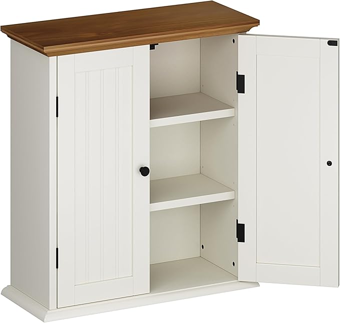 ChooChoo Bathroom Wall Cabinet, Over The Toilet Space Saver Storage Cabinet, Medicine Cabinet with 2 Door and Adjustable Shelves, Cupboard, Antique White & Brown