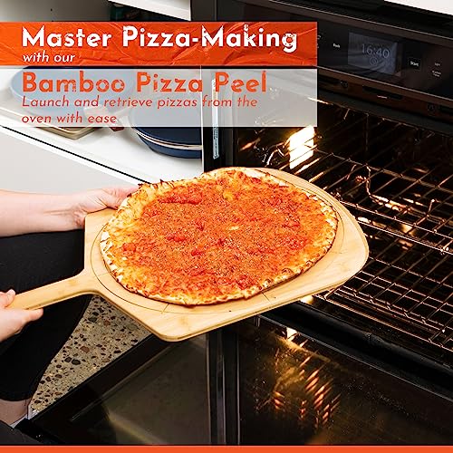 Wooden Pizza Peel 14 Inch Board with Engraved Sizes
