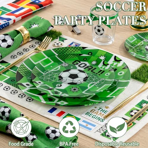 20 Green Plastic Soccer Plates