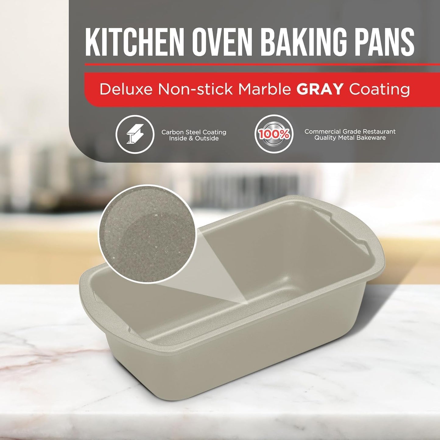 Nonstick Loaf Pan Set Pack of 4, 7" to 11" Large Baking Bread Pan, Oven Safe Up to 450°F, PFOA, PFOS, PTFE Free, Space Saving Stackable Design, Stain Resistant, Dishwasher Friendly, White Marble - Culinary Roots