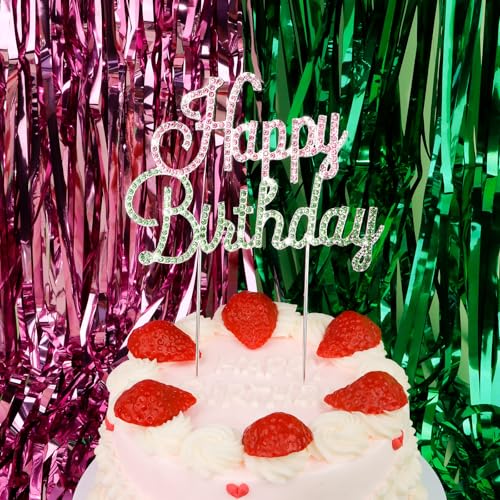 Happy Birthday Cake Topper Pink & Green Rhinestones Witch MovieThemed Cake Topper for Birthday Party Decorations