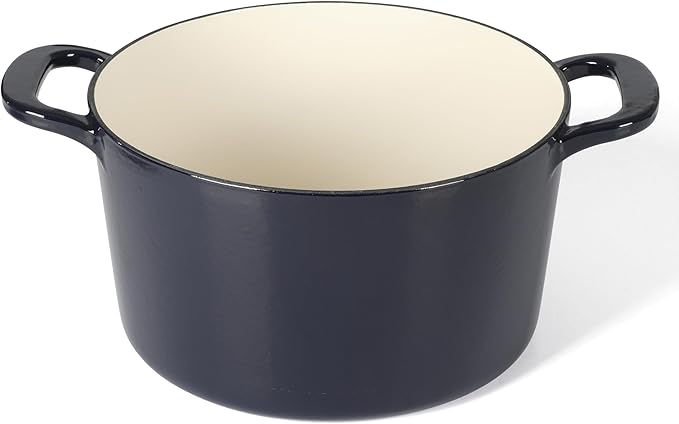 Martha Stewart Gatwick 7 QT Enamel Cast Iron Dutch Oven – Navy Blue, Heavy-Duty Durable Dutch Oven for Slow Cooking, Braising, and Baking