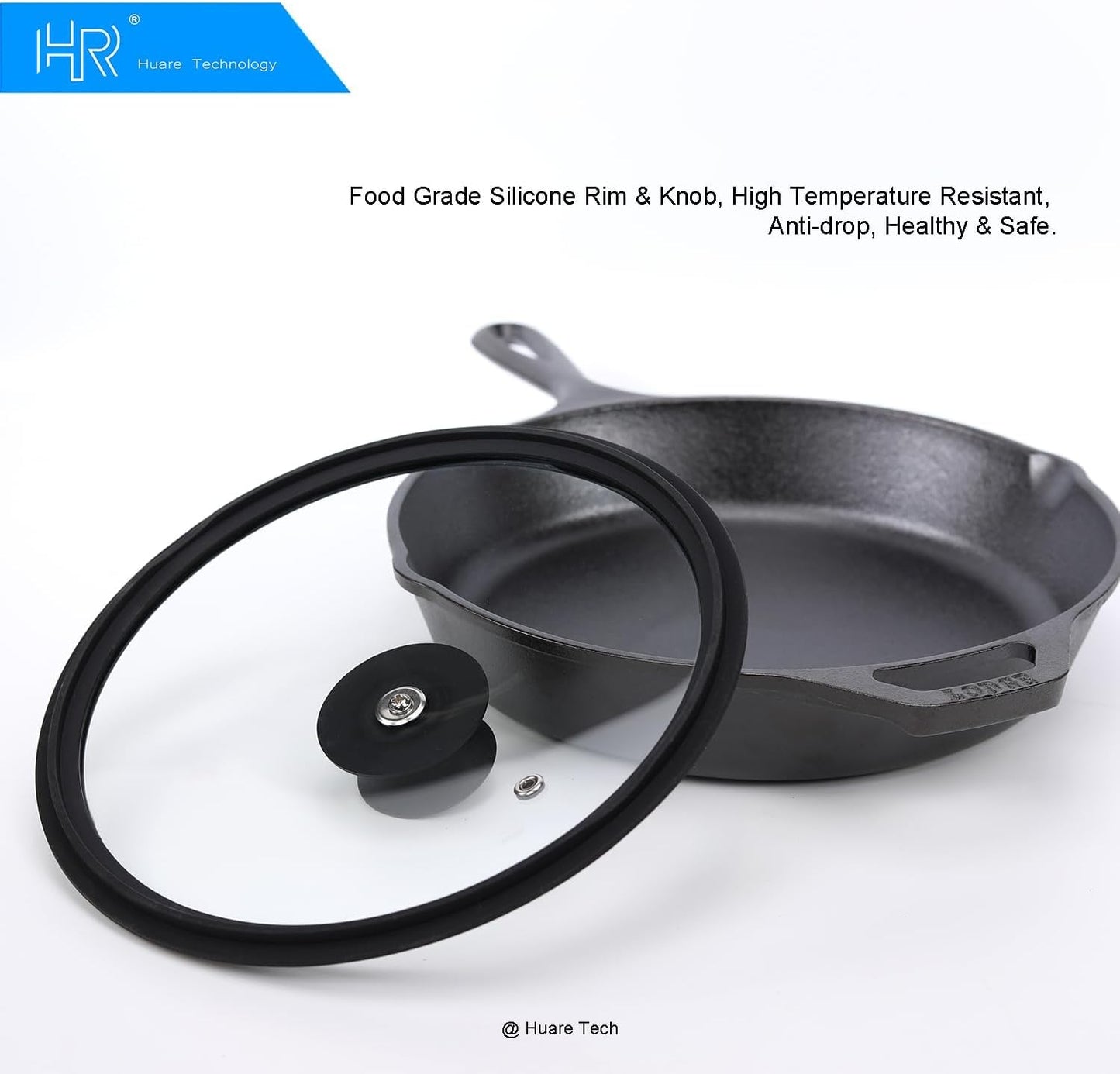 Silicon Glass Lid for Pot,Pan,Skillet Fits 10"(26CM) Cookware Silicon lid Dishwasher Safe, Replacement Lid Vented Tempered Glass with Heat Resistant Silicone Rim By HR Huare Technology, Black,1 Pack