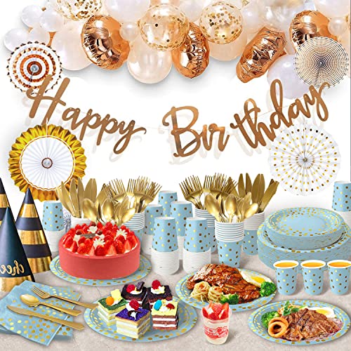 Blue Gold Paper Plates Set (175 Count)