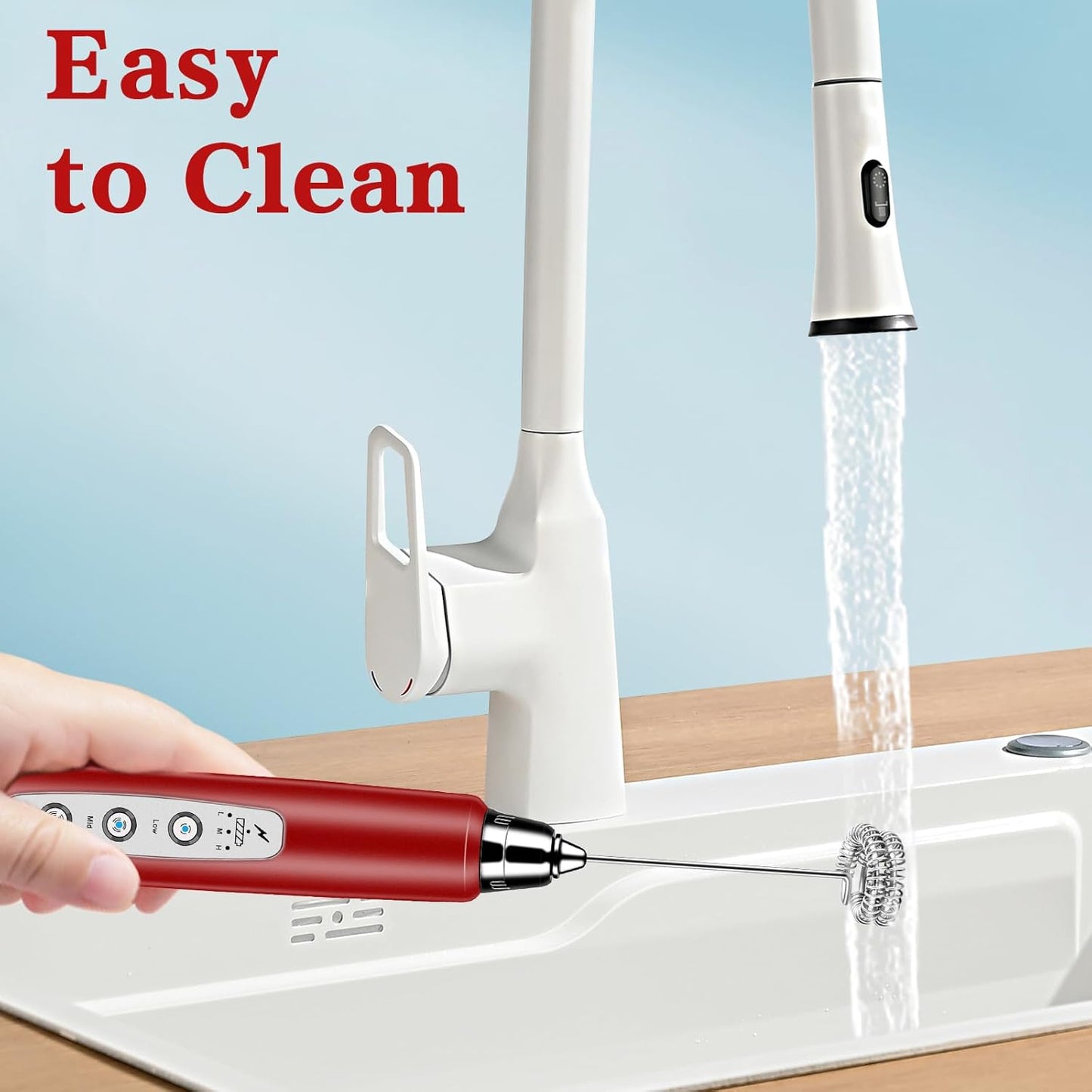 Milk Frother Handheld for Coffee, Electric Whisk 3 Speed Adjustable, Drink Mixer with Stainless 3 Whisks, Rechargeable Hand Frother Wand, Foam Maker for Latte Cappuccino Hot Chocolate Egg Red - Culinary Roots