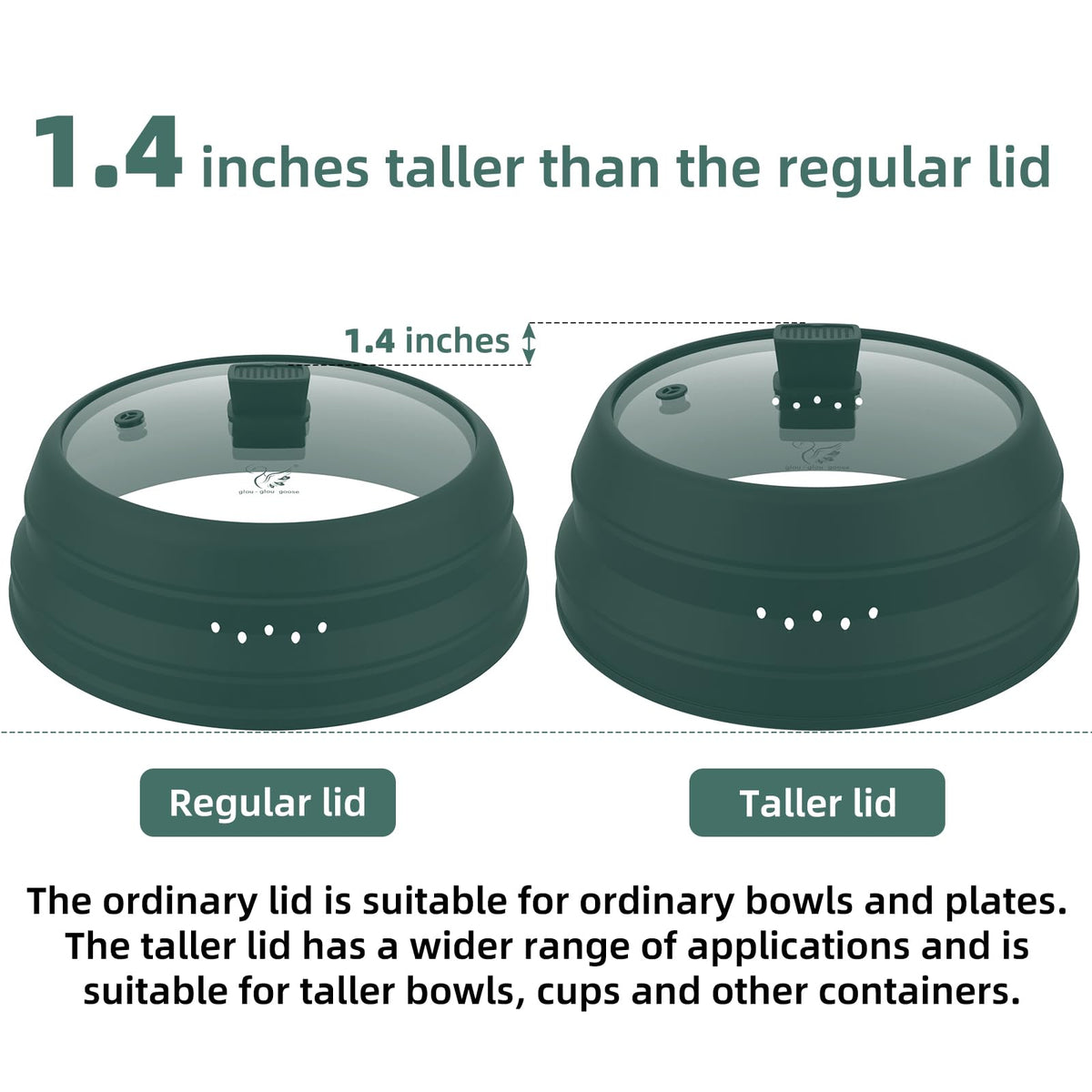 Microwave Splatter Cover Glass Cover Guard Lid with Collapsible Silicone for Food Pot Plate Cover 10.8 inch Dark Green