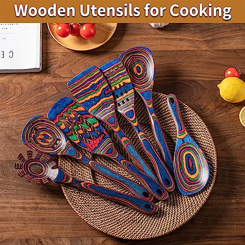 Pakka wood 7 Piece Blue Wooden Cooking Utensils (7 Count)
