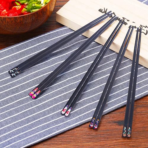 5 Pairs Reusable Chopsticks Premium Fiberglass Cute Japanese Korean Style Dishwasher Safe Chop sticks 9.5 Inch Gift Set