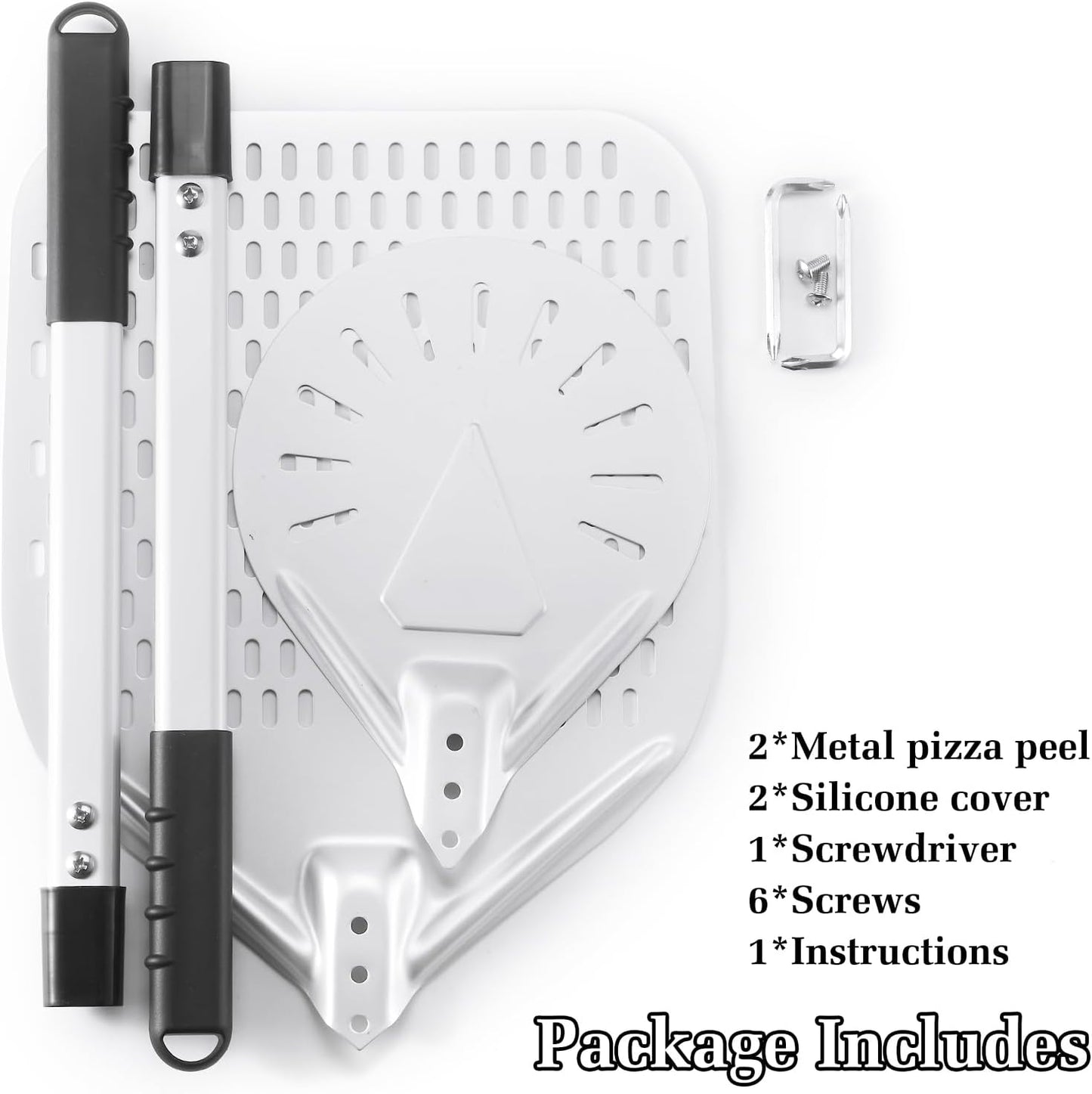 14 Inch + 7 Inch Perforated Pizza Peel Set, Pizza Turning Peel with Metal Handle, Pizza Spatula Paddle for Homemade Pizza Oven Accessories - Culinary Roots