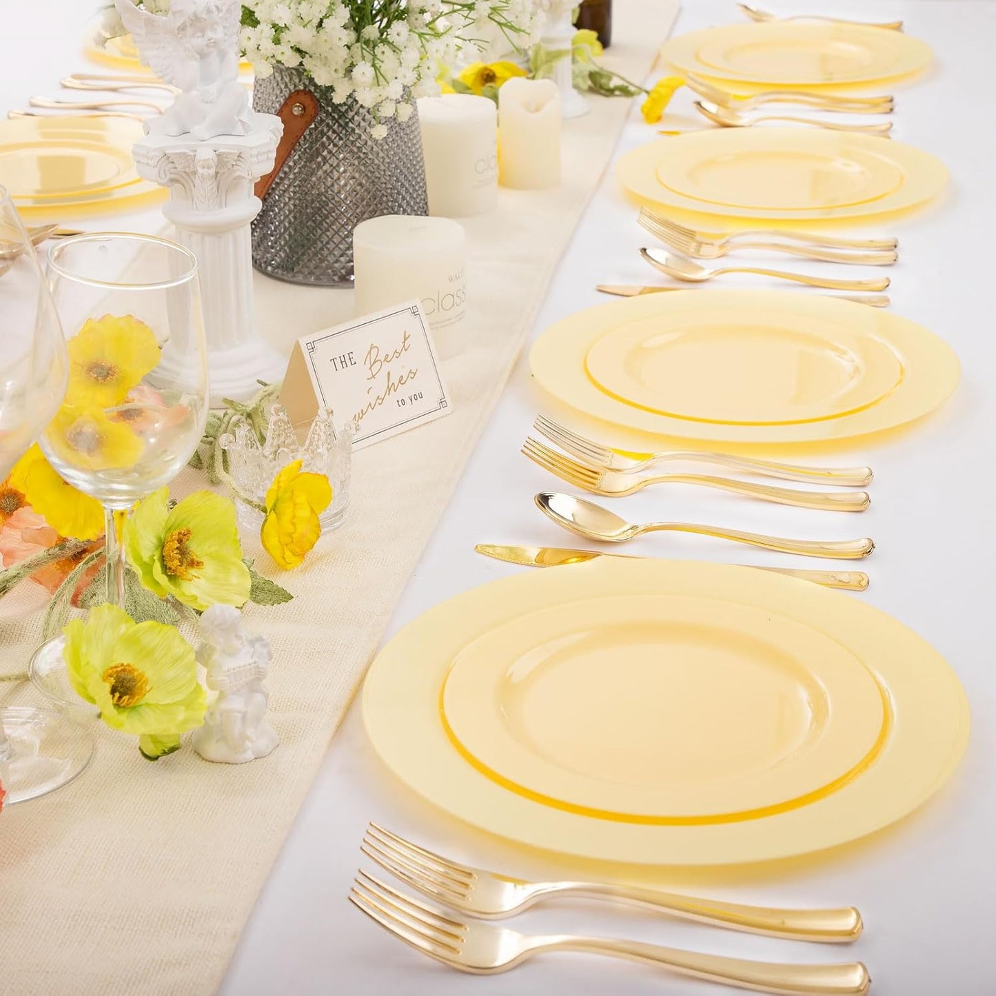FLOWERCAT 60PCS Yellow Plates - Heavy Duty Yellow Plastic Plates Disposable 10.25inch & 7.5inch for Easter Party/Wedding/Spring - Serve for 30 guests - Culinary Roots