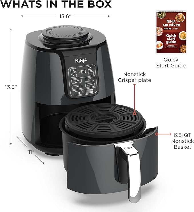 Ninja Air Fryer | 4 QT Capacity | 4-in-1 Roast, Crisp, Roast, Reheats, & Dehydrates | Dishwasher Safe Parts | 105°F-400°F | Includes 20 Easy & Healthy Recipes | 1550 watt | Grey | AF101