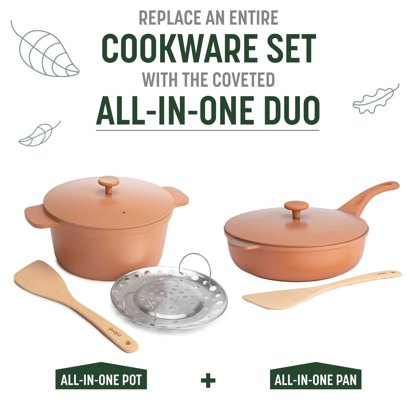 All-in-One Pan, Multilayer Nonstick Cookware Set, High-Performance Construction, Multipurpose Design Replaces Multiple Pots and Pans, Dishwasher Safe, 11-Inch, 4.4-Quart Capacity, Terracotta