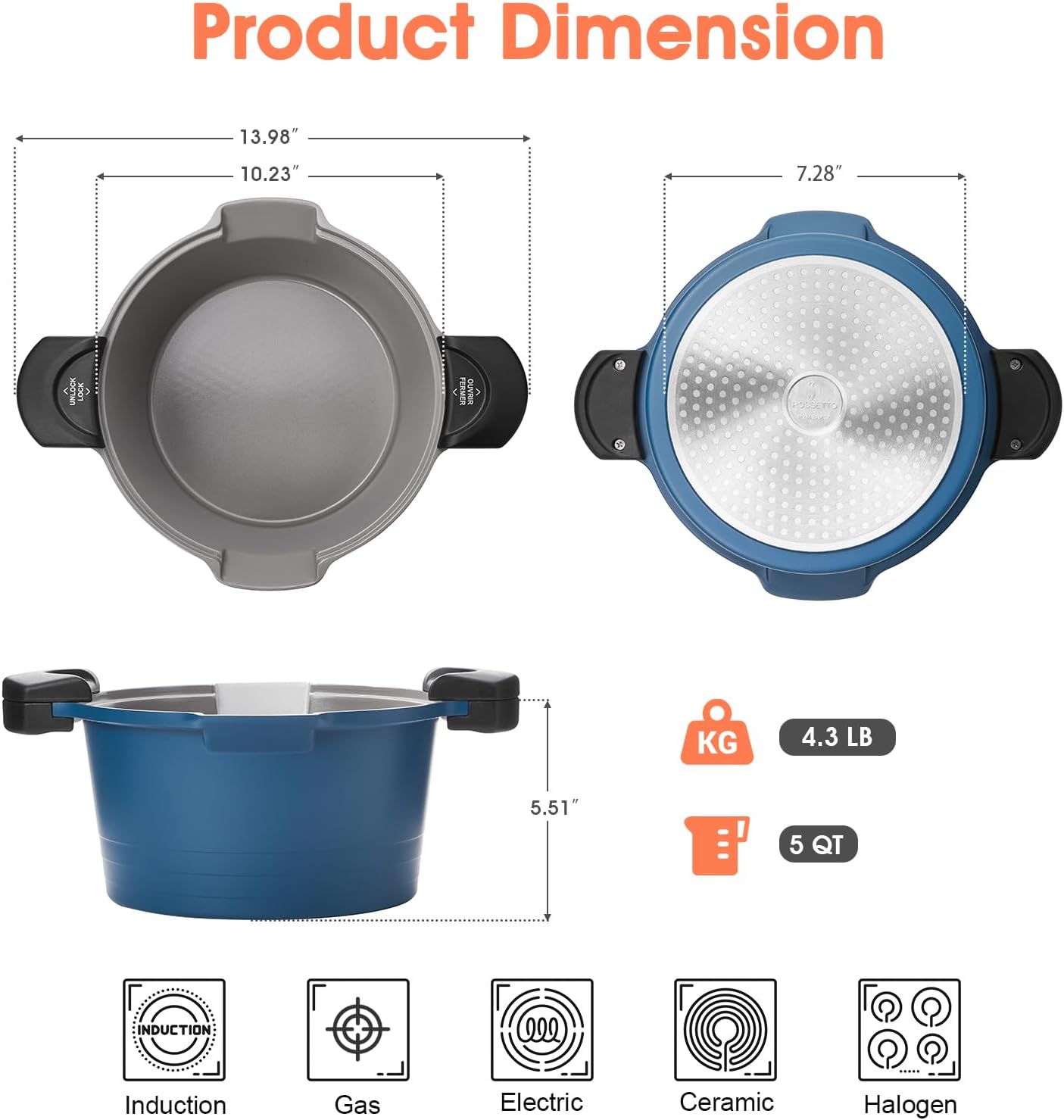 ACTIV CUISINE 5qt Pasta Pot with Strainer Lid, Cast Aluminum Stockpot Multipot, Nonstick Ceramic Coating make Cleanup easy with Tempered Glass Lid, Dishwasher Safe, Induction, Blue - Culinary Roots