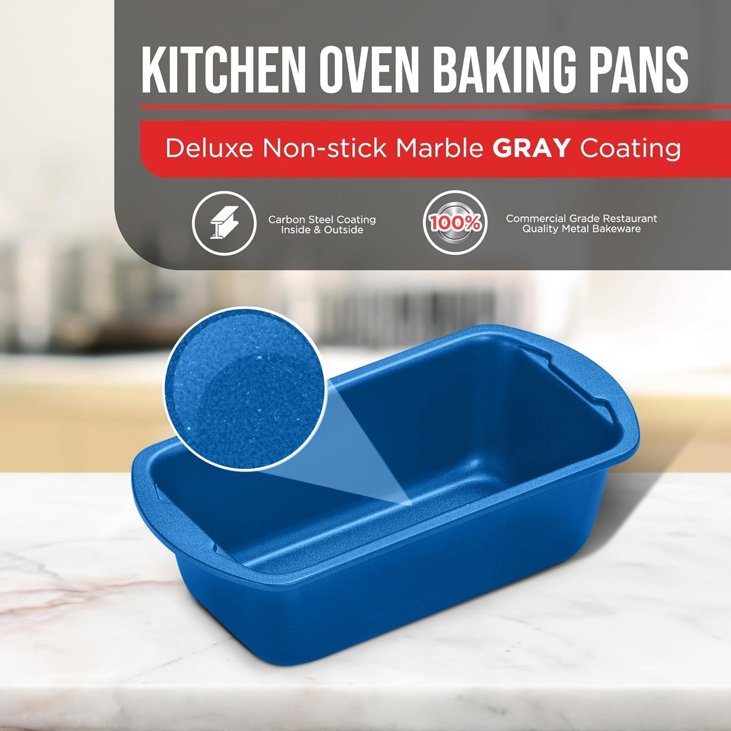 Nonstick Loaf Pan Set Pack of 4, 7" to 11" Large Baking Bread Pan, Oven Safe Up to 450°F, PFOA, PFOS, PTFE Free, Space Saving Stackable Design, Stain Resistant, Dishwasher Friendly, Blue Marble - Culinary Roots