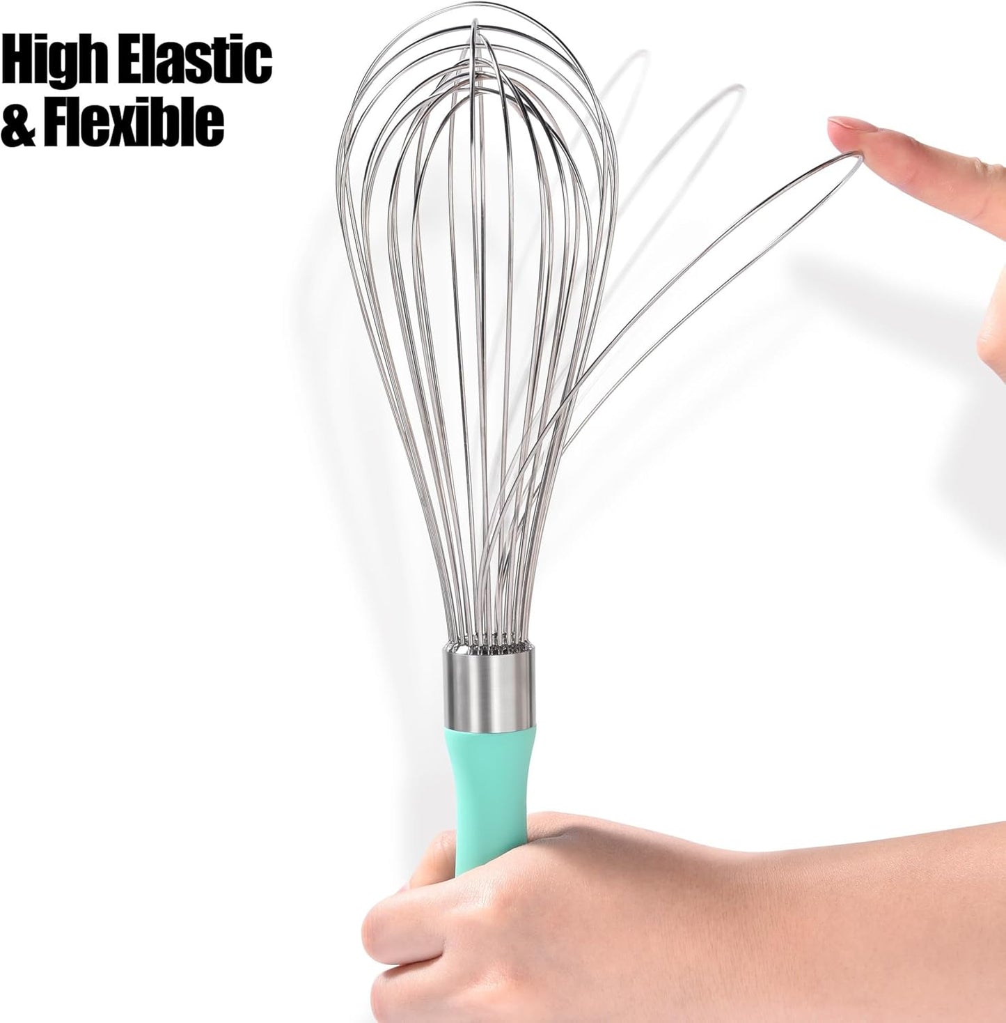 18/8 Stainless Steel Balloon Whisk, Doosu Kitchen Whisk for Cooking Handheld Egg Beater with Rust-Proof Sturdy Wires & Non-Slip Silicone Handle for Beating, Stirring, Blending (12 Wires, Aqua Sky) - Culinary Roots