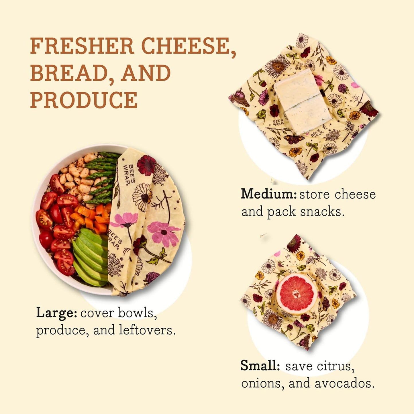 Bee's Wrap Vegan Beeswax Wraps for Food - Vegan Meadow Magic Bread Wrap - Made in USA Reusable Bread Storage Bags - Organic & Eco-Friendly Alternative to Aluminum Foil, Sourdough Bags & Plastic Wrap