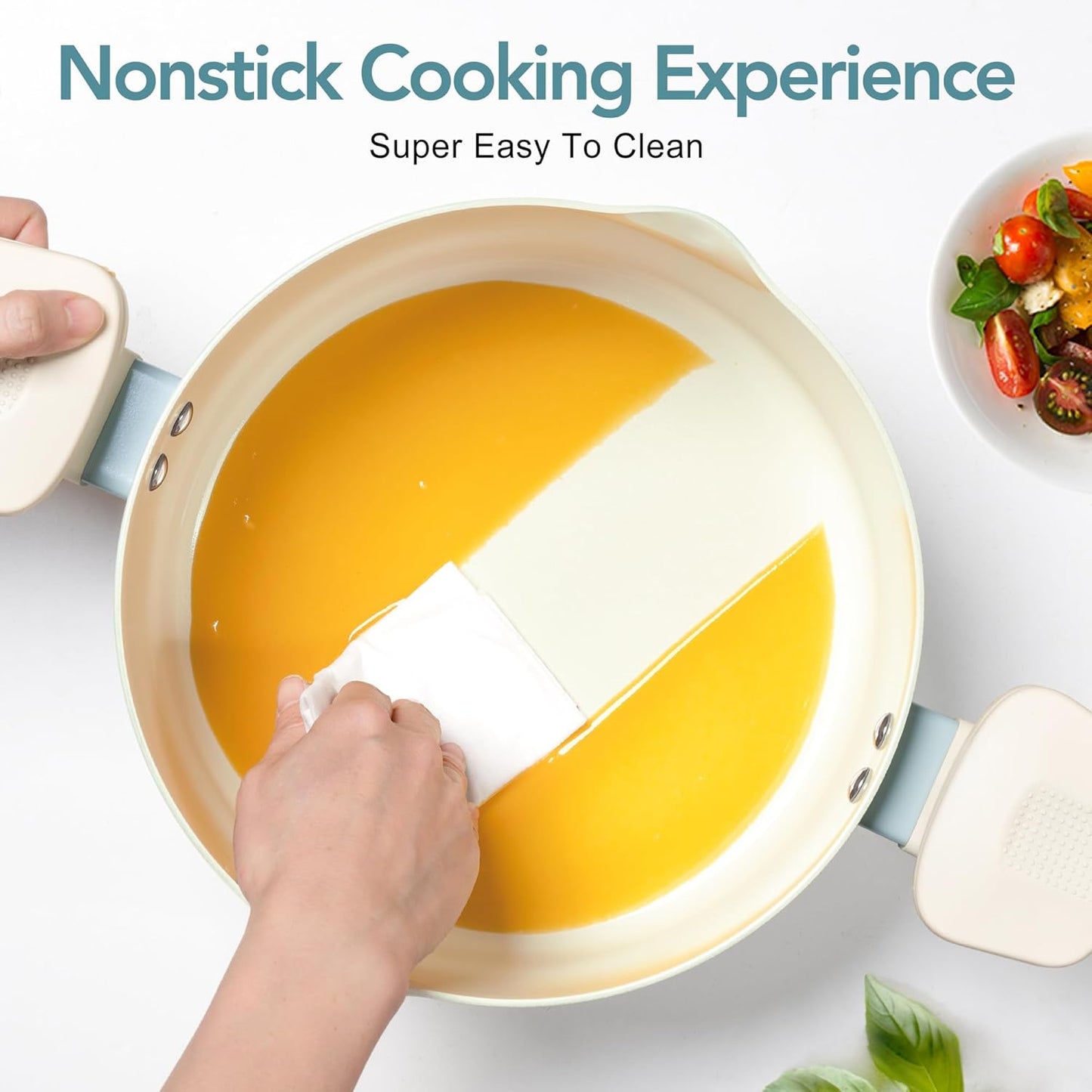 MICHELANGELO Pasta Pot with Strainer Lid - 6 Quart Cooking Pot with Lid, Non Stick Spaghetti Pot Ceramic Coated with Twist and Lock Handles for Easy Draining, Induction Compatible, Soft Aqua - Culinary Roots