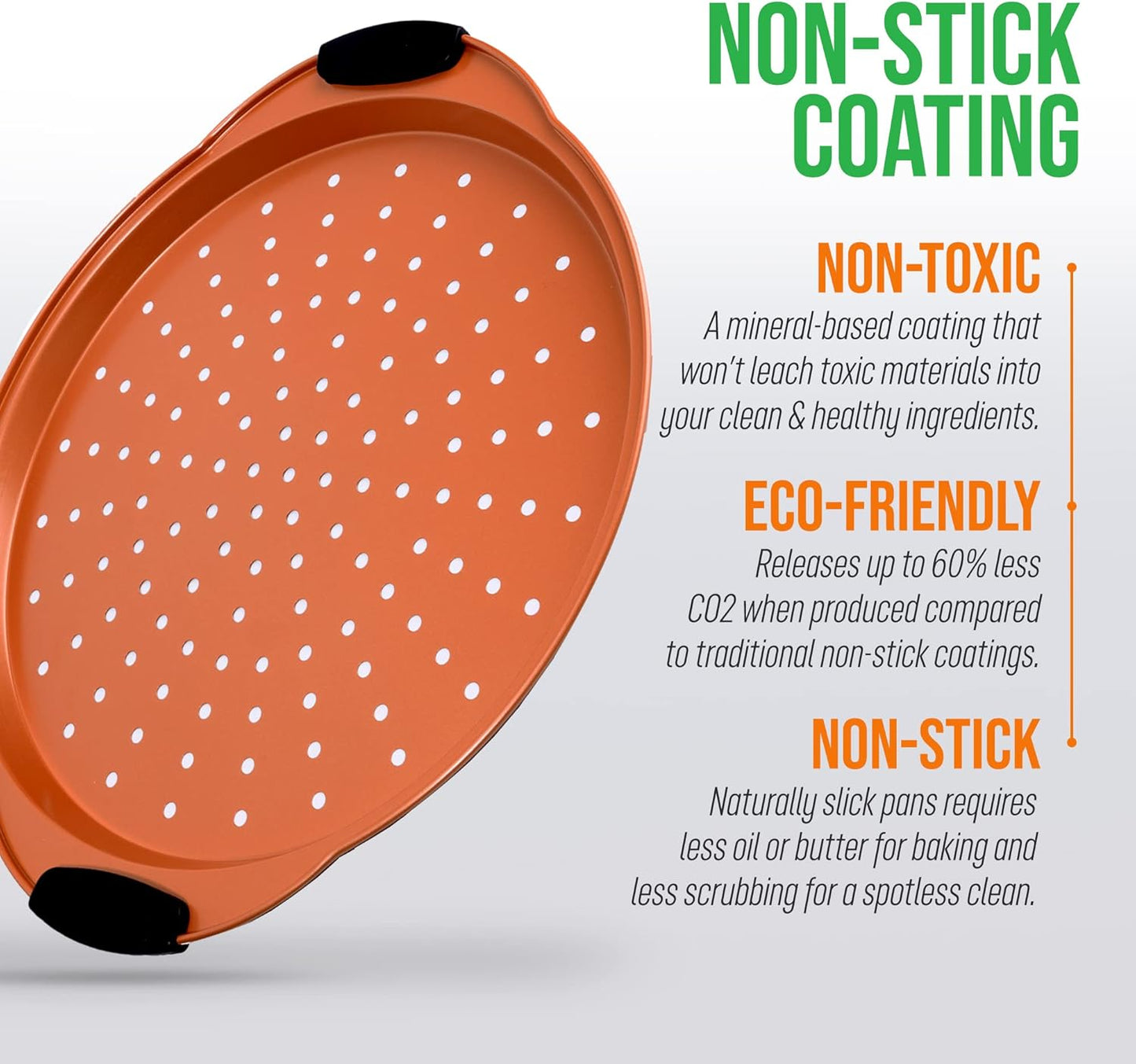 NutriChef 13-Inch Nonstick Pizza Tray - Round Carbon Steel Non-Stick Pizza Baking Pan with Perforated Holes, Premium Bakeware Pizza Screen with Silicone Grip Handles, Dishwasher Safe - Copper - Culinary Roots