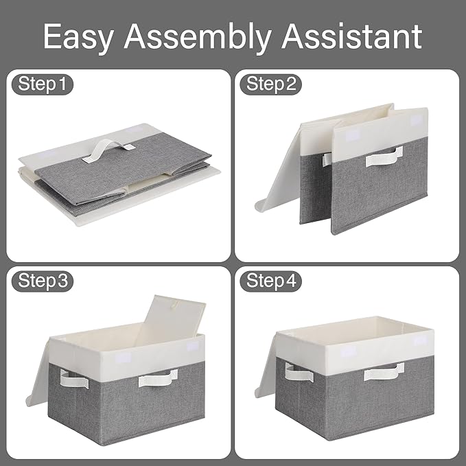 GRANNY SAYS Fabric Storage Boxes, Memory Keepsake Box, Large Storage Bins with Lids, Closet Organizers, Toy Box, Storage Baskets for Shelves, White/Gray, 2-Pack
