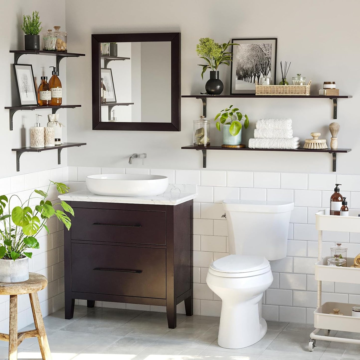 DINZI LVJ Long Wall Shelves, 55.1Inch Floating Shelves Wall Mounted, Extra Large Floating Storage Ledges with Sturdy Metal Brackets, Set of 2, for Living Room, Bathroom, Entryway, Kitchen, Espresso