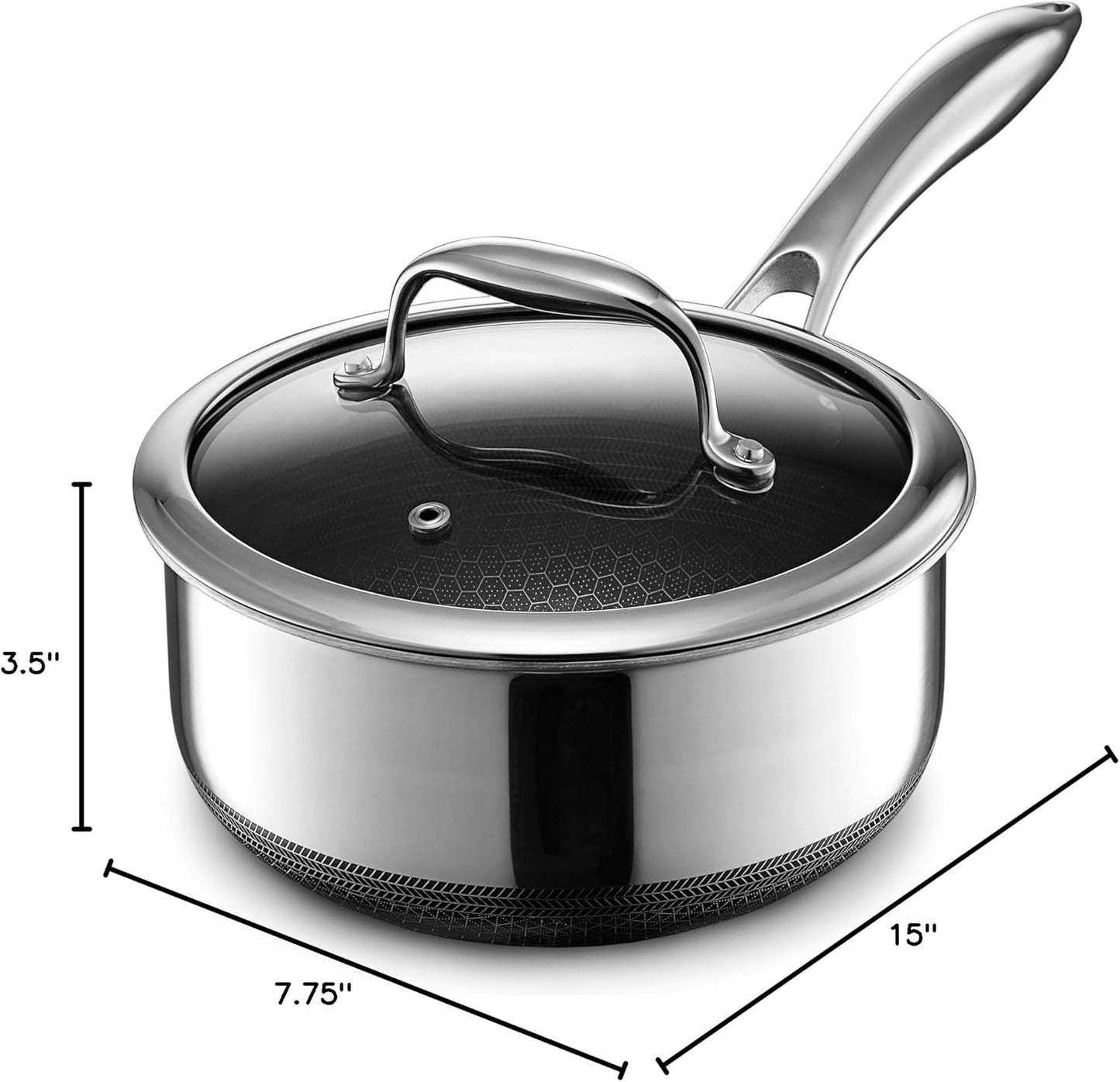 HexClad Hybrid Nonstick 2-Quart Saucepan with Tempered Glass Lid, Stay-Cool Handle, Dishwasher-Friendly, Oven-Safe Up to 900°F, Induction Ready, Compatible with All Cooktops - Culinary Roots