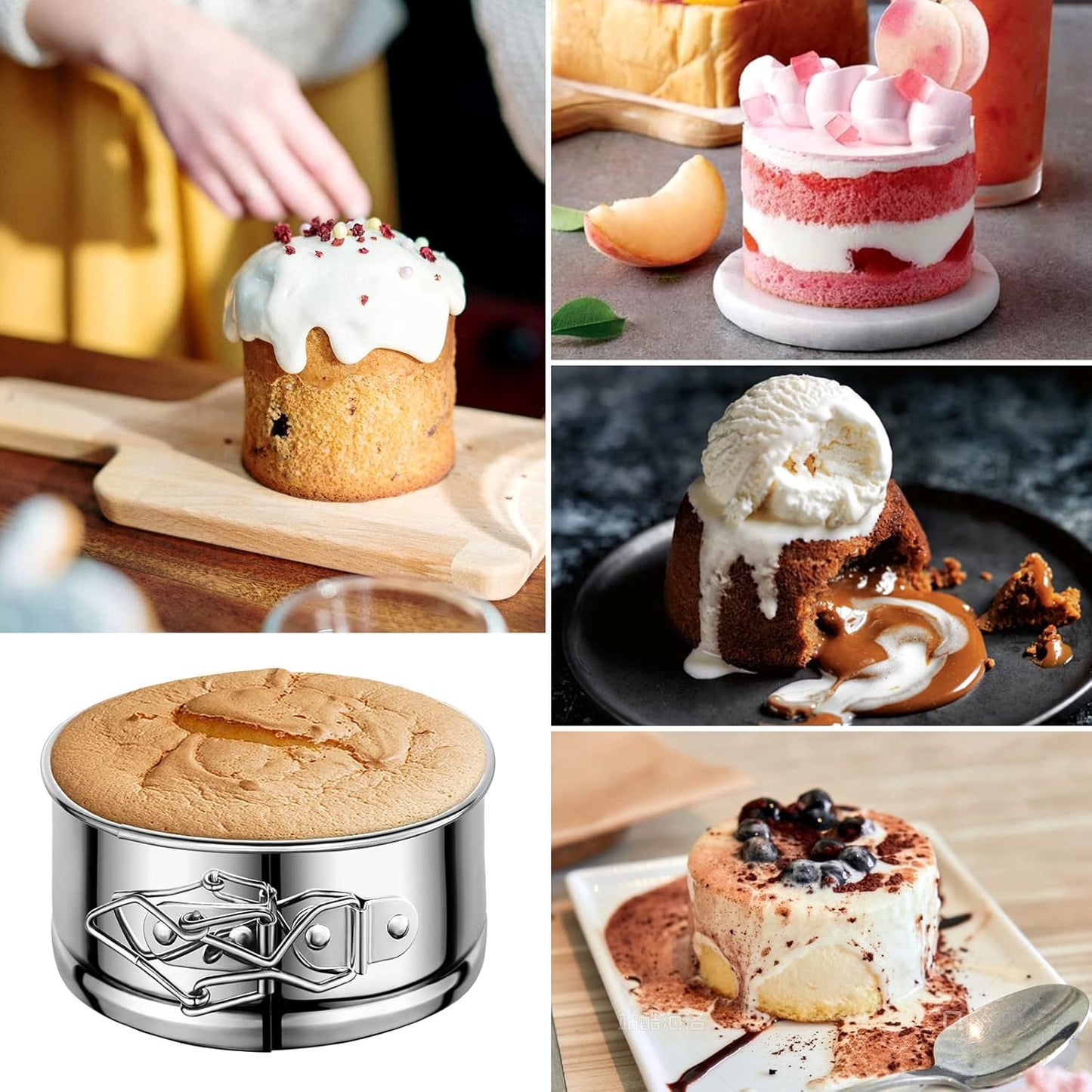 4" Springform Cake Pan, 4 Pcs Stainless Steel Springform Pans with 50 Pcs Paper Liners, Leakproof & Nonstick Cheesecake Pan with Removable Bottom, Small Cake Pan for Mini Pizzas Quiches - Culinary Roots