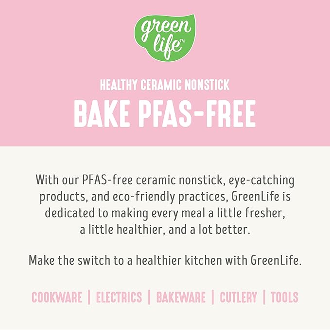 GreenLife 6 Piece Nonstick Bakeware Set, Non-Toxic PFAS-Free Ceramic Oven Pans, Dishwasher & Oven Safe to 450°F, Easy Release Baking Sheet, Loaf Pan, Rectangle & Round Cake, Muffin Pan, Pink
