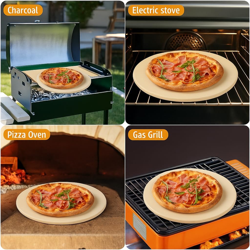 Large Pizza Stone Round 14", Heavy Duty Cooking Stone for Grill, Baking Pizza Stone for bread, Ideal for Grilling Baking Several Sizes of Pizzas - Culinary Roots