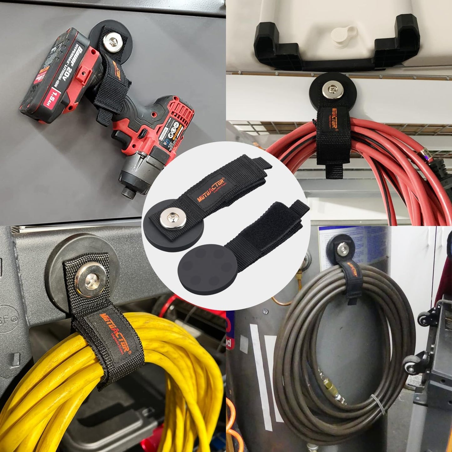 MUTUACTOR Magnetic Hooks Heavy Duty,4Pack Strong Magnetic Mount Garage Storage Magnets with Hooks,Non-Slip Magnets Extension Cord Organizer for Hoses,Electric Cables in Garage,Pick-up,RV and Workshop