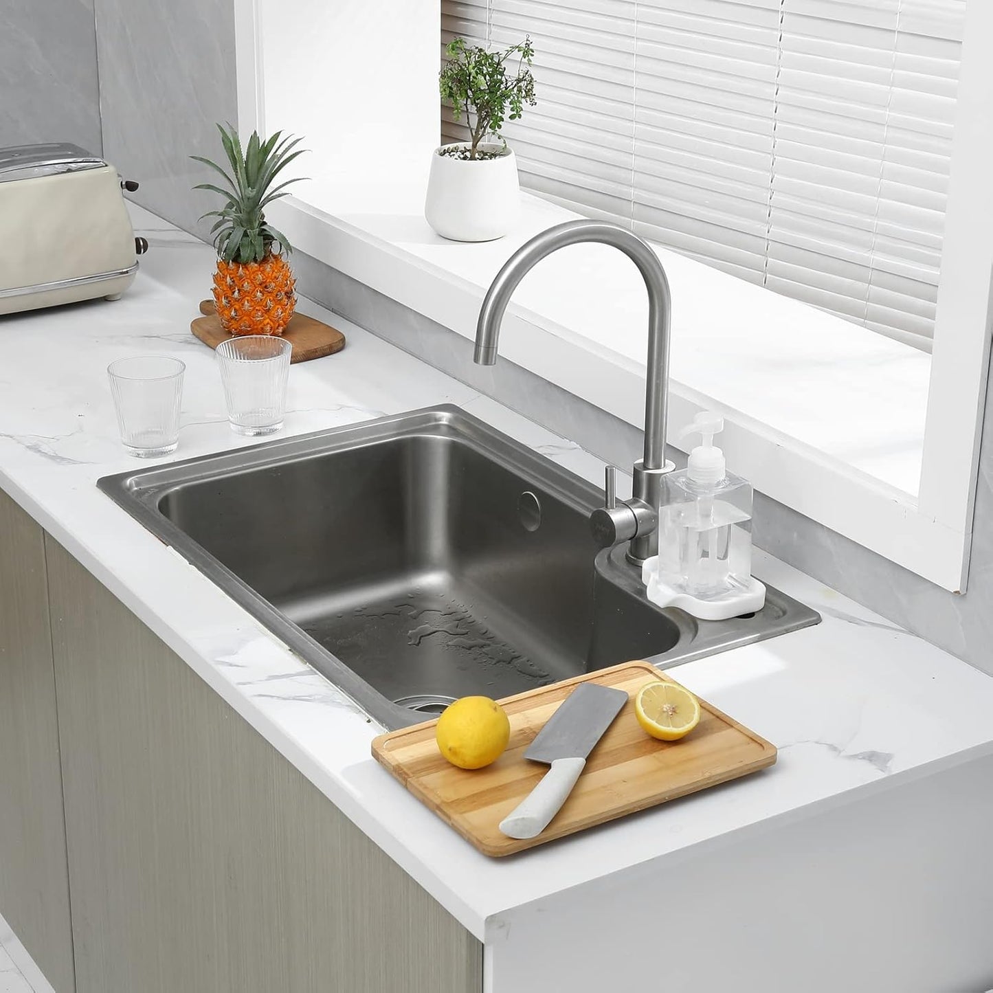 Silicone Bathroom Soap Dishes with Drain Spout-Bathroom and Kitchen Sink Organizer,Sponge Holder,Dish Soap Tray,Perfect for Dispenser,Scrubber,Bottle,Cup on Sink or Counter-White 4.9"×3.2"