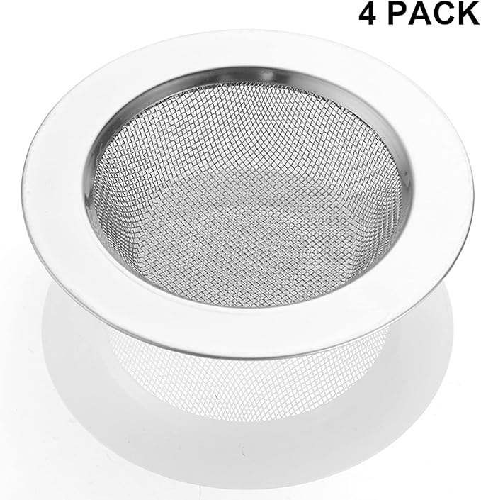 LASSHSWA 4 PCS Kitchen Sink Strainer Stainless Steel, Kitchen Sink Drain Strainer,Sink Strainers with Large Wide Rim 4.5" Diameter for Kitchen Sinks
