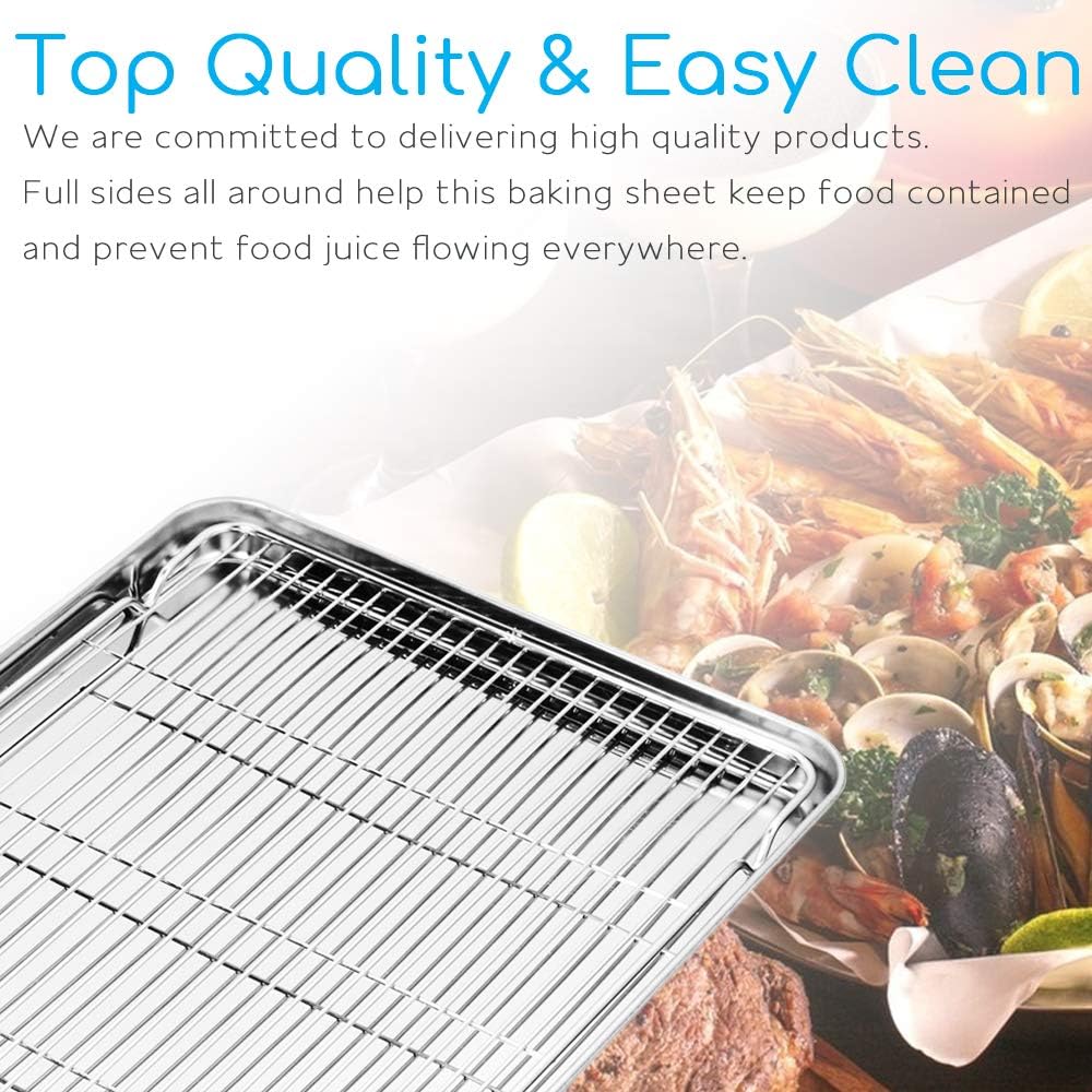 Cookie Sheet and Cooling Rack Set, 16 inch Stainless Steel Baking Pan with a Rack, Professional Bakeware, Healthy & Non-toxic & Rustproof & Easy Clean & Dishwasher Safe - Culinary Roots