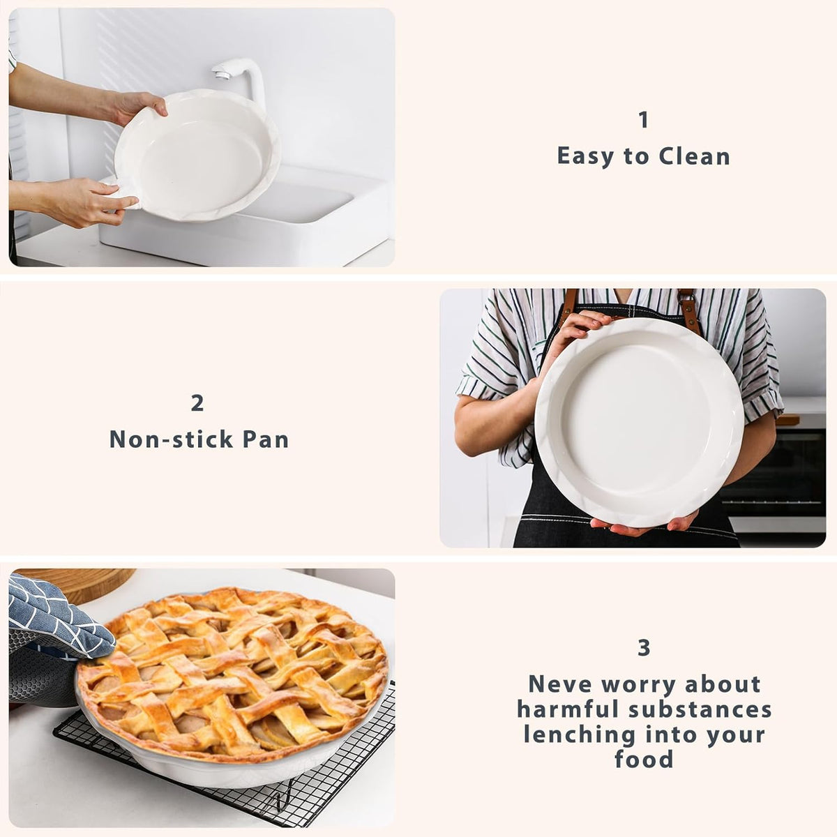 Lareina Ceramic Pie Pans for Baking, 9 Inch Deep dish pie plates with Ruffled Edge for Apple Pie, Durable Pie Dish, Non-Stick, Oven & Dishwasher Safe, Set of 2, White - Culinary Roots