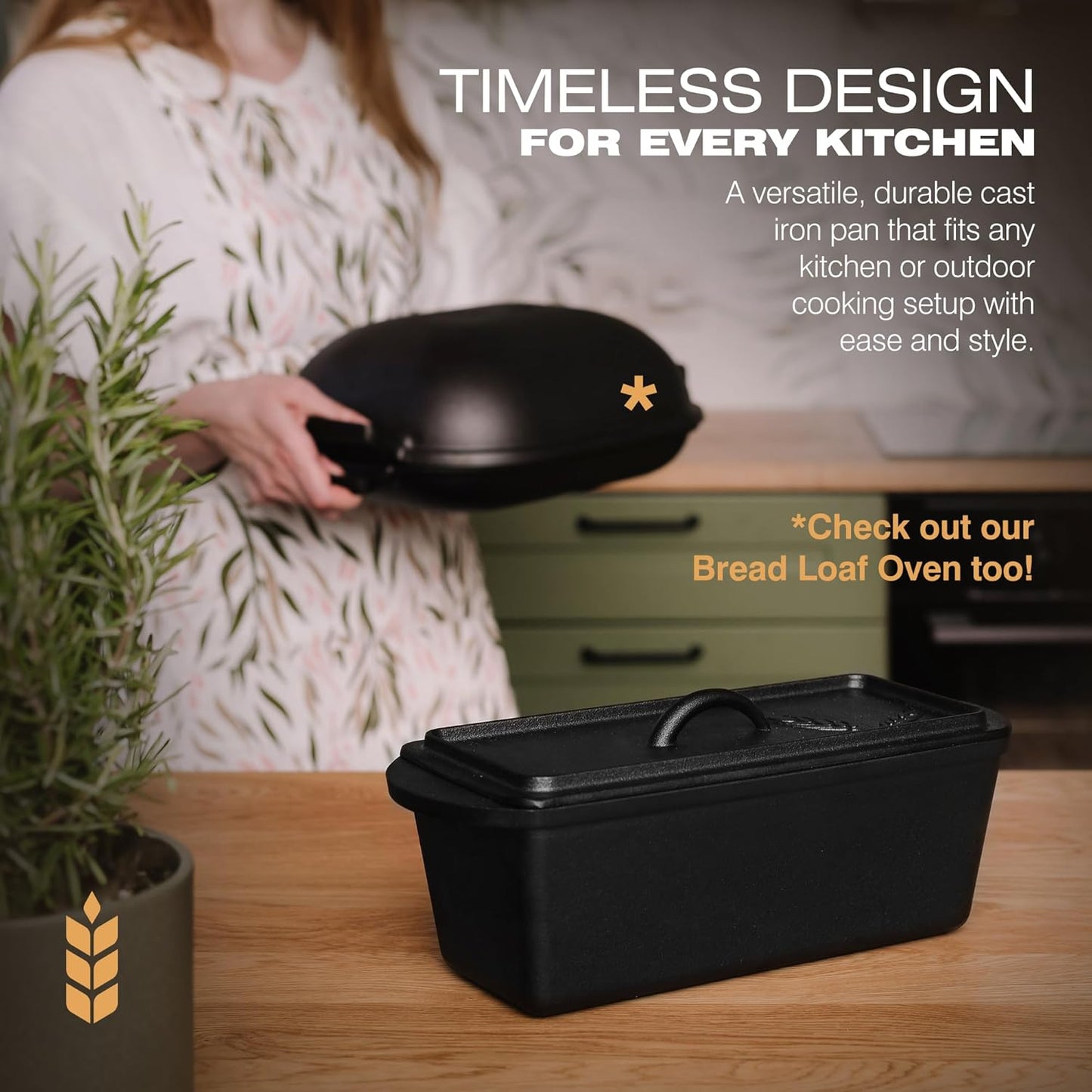 KUHA Cast Iron Bread Loaf Pan with Lid + Heat Resistant Gloves - Pre-Seasoned Cast Iron Bread Pan with Handles - Oven-safe bread pans for homemade bread - Ideal Loaf Pans for Campfire or Home Kitchen - Culinary Roots