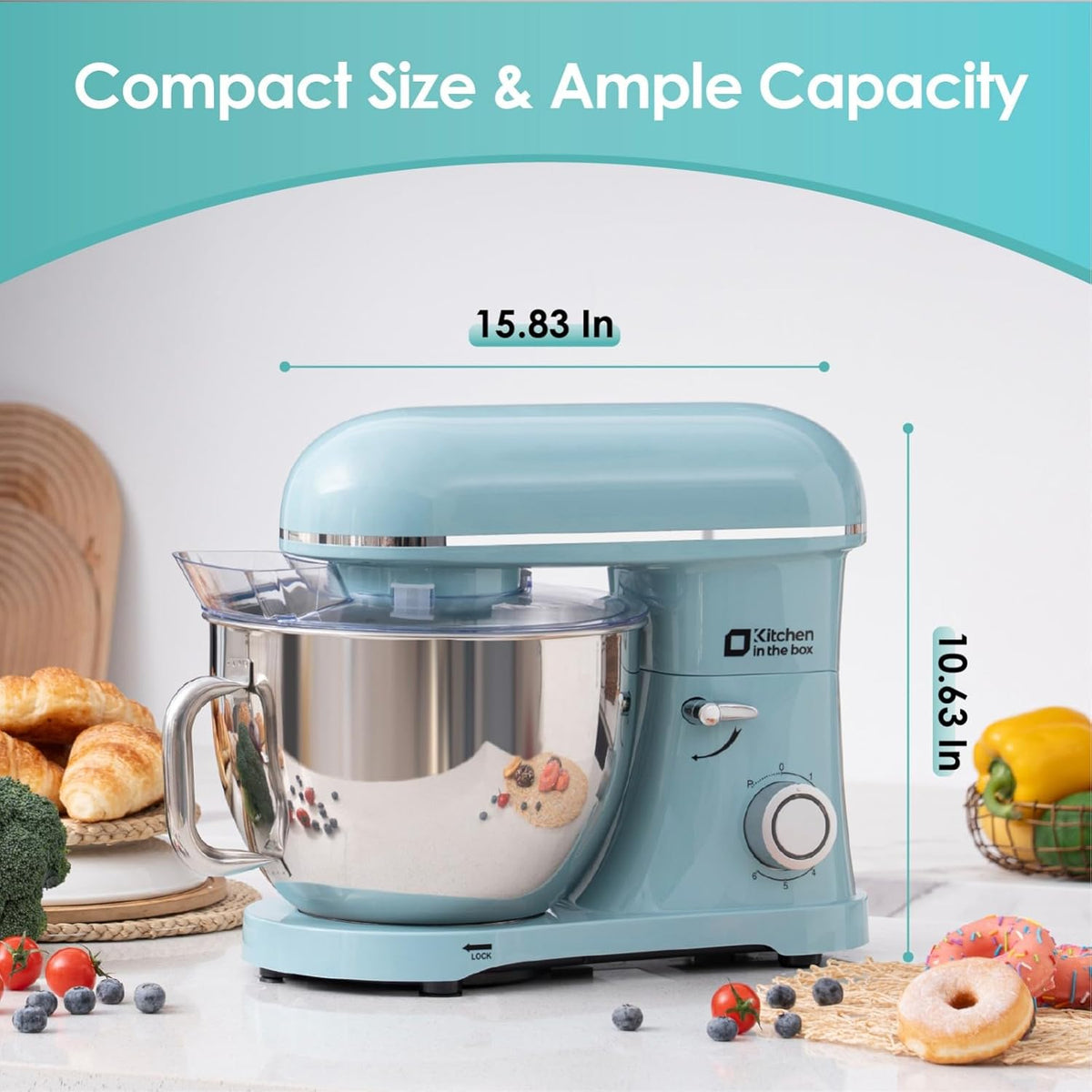 Kitchen in the box Stand Mixer, 900W 8.5QT Kitchen Electric Mixer, 6-Speed Large Capacity Food Mixer for Home Cooks with Egg Whisk, Dough Hook & Flat Beater (Blue)