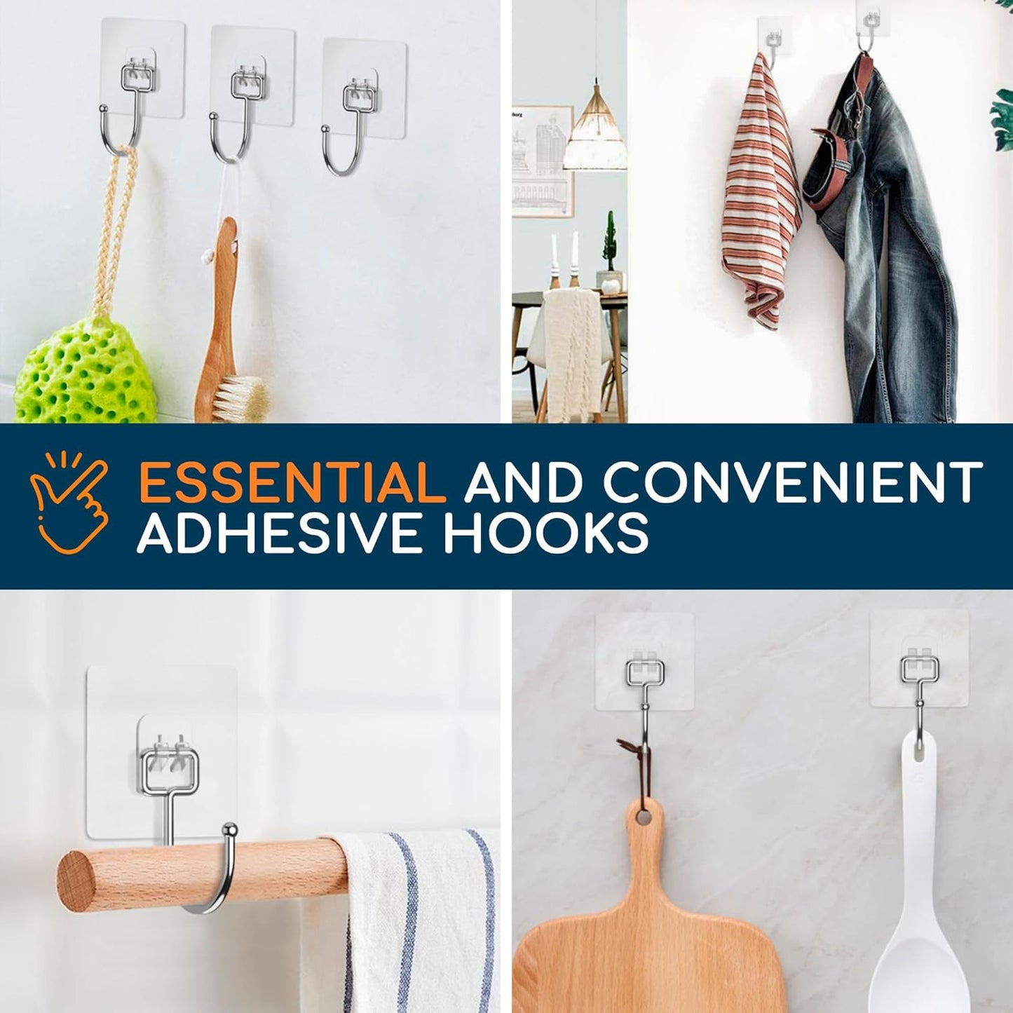 GLUIT Adhesive Large Wall Hooks for Hanging Heavy Duty 22 lbs Hooks for Walls No Damage 18 Pack