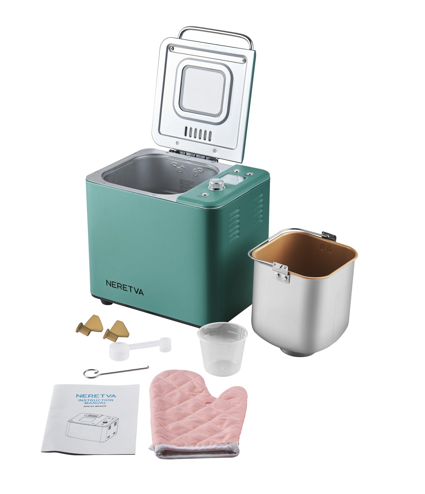 20-in-1 2LB Bread Maker Metal Bread Machine with Dual Heater, Green