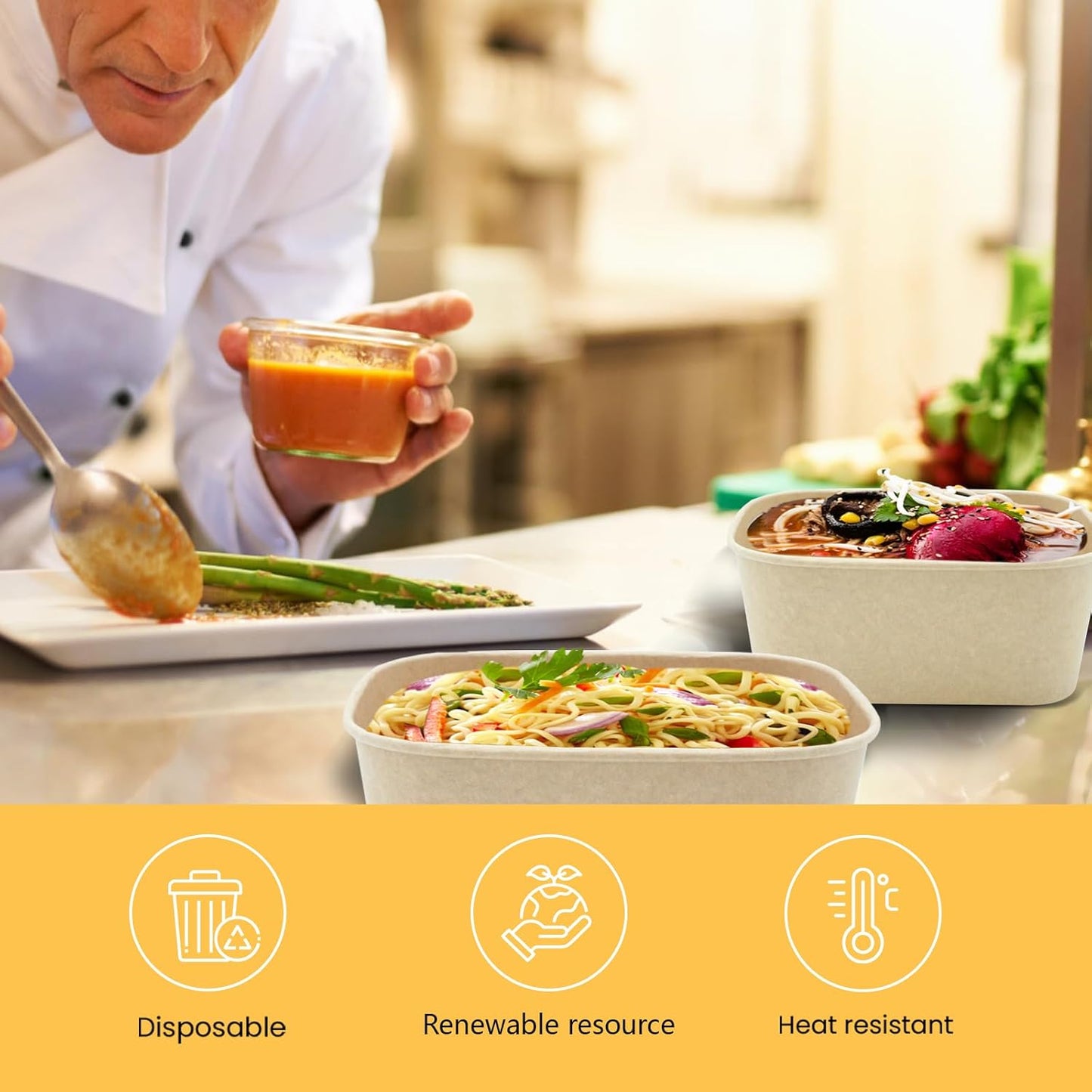 50 Pack 32 OZ Large Paper Bowls with Lids, Heavy Duty Disposable Compostable Container for Party, Disposable Bowls Bulk Soak-Proof and Microwave Safe for Hot/Cold Use