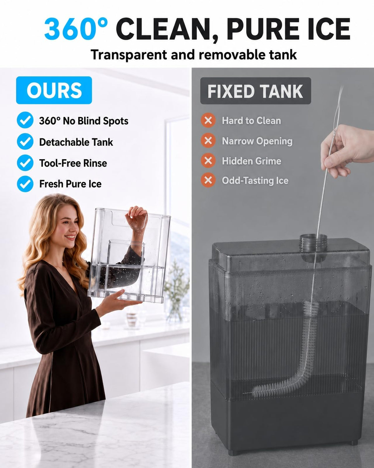 Nugget Ice Maker Countertop with 3L Detachable Tank