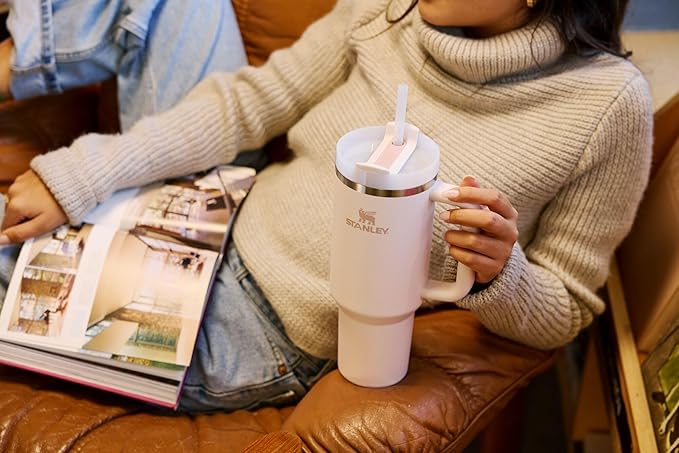 STANLEY Quencher H2.0 Tumbler with Handle and Straw 20 oz | Flowstate 3-Position Lid | Cup Holder Compatible for Travel | Insulated Stainless Steel Cup | BPA-Free | Peach Rose