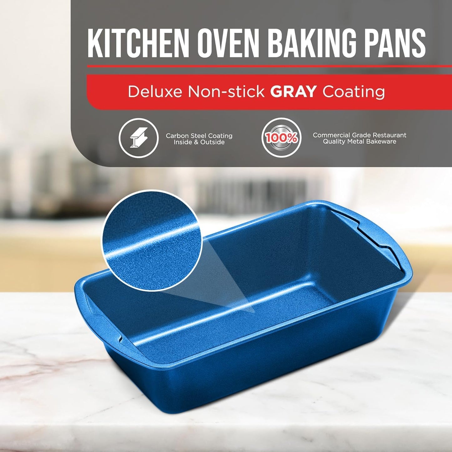 Nonstick Loaf Pan Set Pack of 2, 10.2" & 11" Large Baking Bread Pan, Oven Safe Up to 450°F, PFOA, PFOS, PTFE Free, Space Saving Stackable Design, Stain Resistant, Dishwasher Friendly, Blue Marble - Culinary Roots