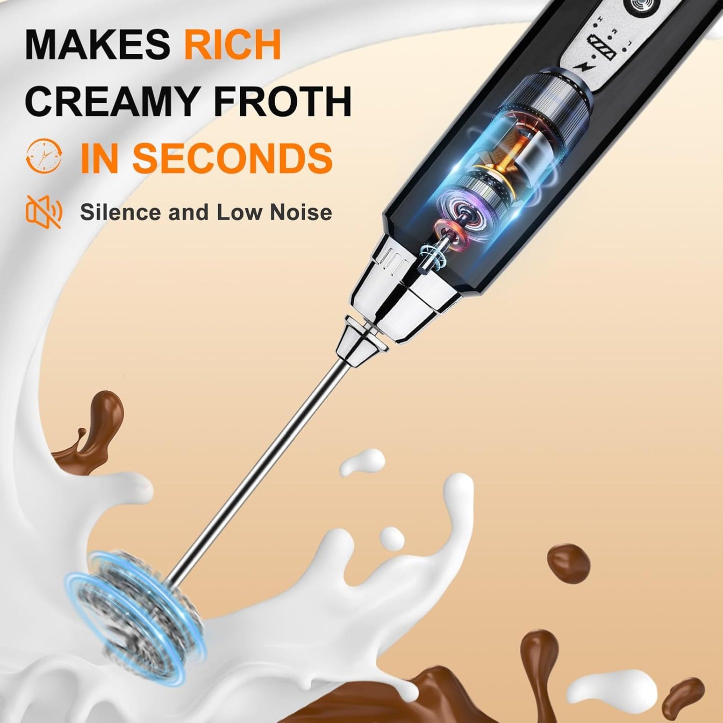 YUSWKO Handheld Milk Frother Wand for Coffee, Rechargeable Electric Whisk with 3 Heads 3 Speeds Drink Mixer Coffee Frother For Latte, Cappuccino, Hot Chocolate, Egg (Without Stand, Light Black) - Culinary Roots