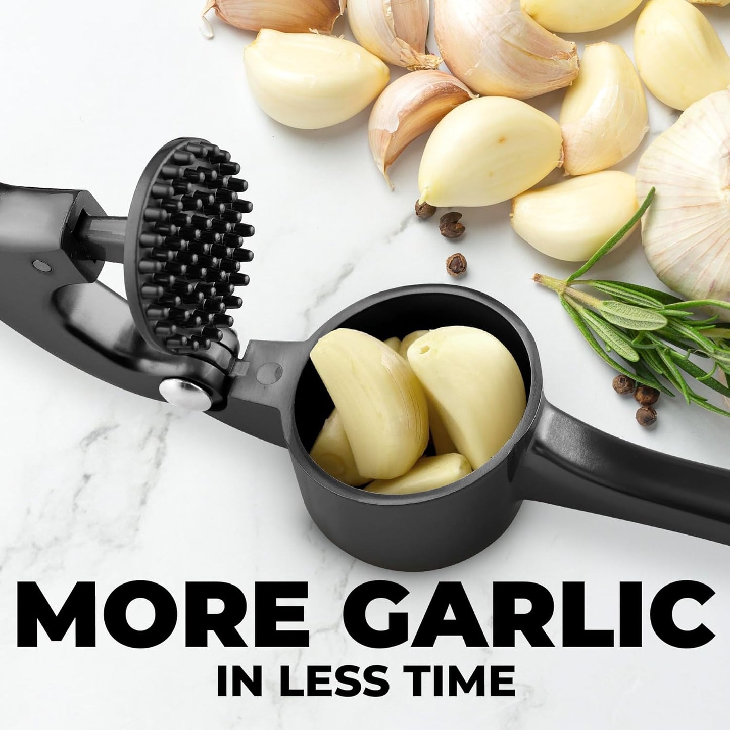 Zulay Kitchen Large Premium Garlic Press Set - Bigger Bowl for Bigger Garlic - Rust Proof & Dishwasher Safe Garlic Mincer Tool - Easy-Squeeze, Easy-Clean Silicone Garlic Peeler & Brush (Dark Gray) - Culinary Roots